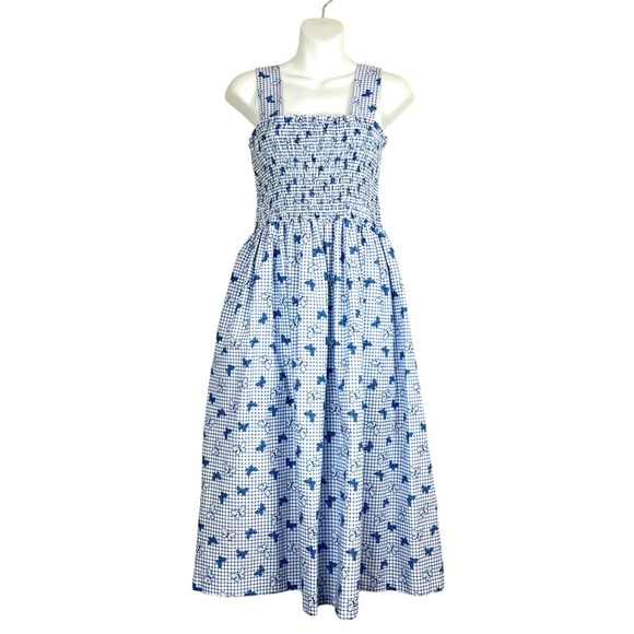 Vintage Dresses & Skirts - VINTAGE by BLAIR Adorable Smocked Blue & White Butterfly Sundress Size Large